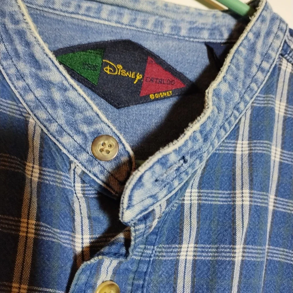 Vintage‎ 90s Disney Tigger Embroidered Denim Distressed Button Up Shirt Mens Lg